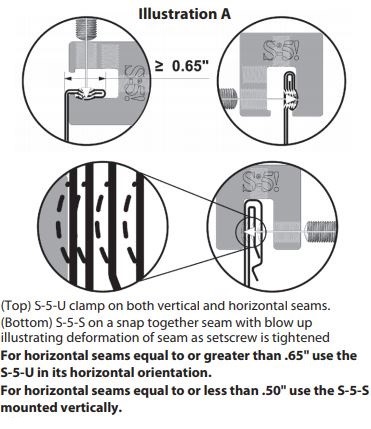 说明如何使用S-5-U夹在水平和垂直接缝。